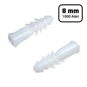 Plastik Dübel 8 mm – 1000’lik Paket (5 cm Boy / 8 mm Çap)
